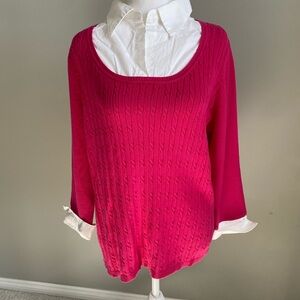 Elementz Fuchsia Knit Sweater with Ivory Collar